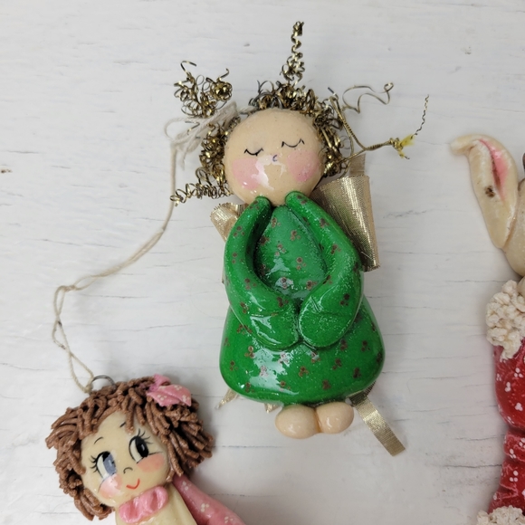 Vintage Christmas Ornaments Handmade Salt Dough Craft Set of 5 signed M.L. '89 - Picture 5 of 15